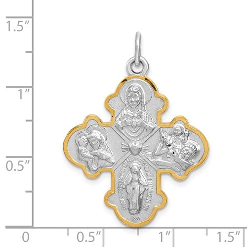Sterling Silver Rhodium Plated Vermeil Cruciform Cross Four Way Medal Pendant Charm