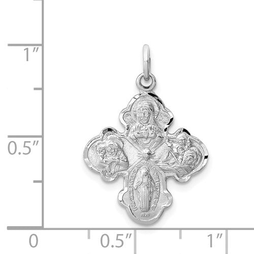 Sterling Silver Rhodium Plated Cruciform Cross Four Way Miraculous Medal Pendant Charm