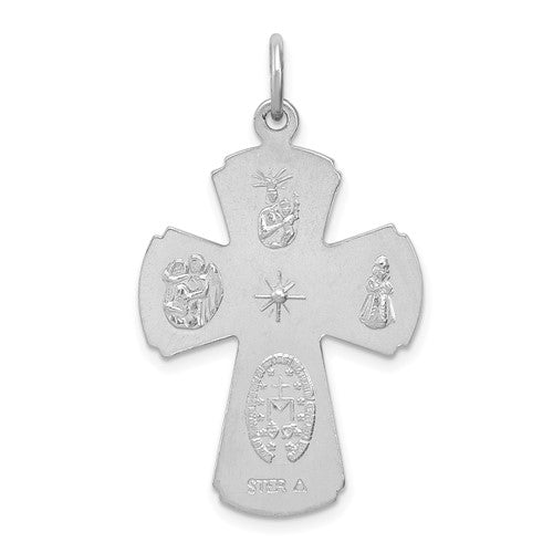 Sterling Silver Rhodium Plated Cruciform Cross Four Way Medal Pendant Charm