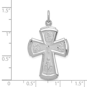Sterling Silver Rhodium Plated Cruciform Cross Four Way Medal Pendant Charm