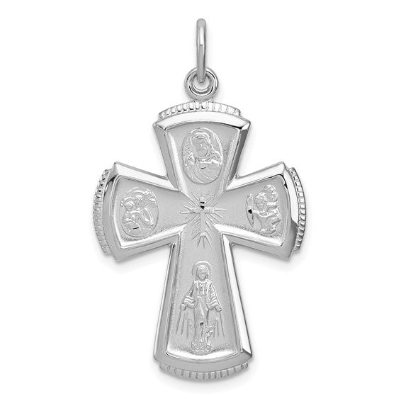 Sterling Silver Rhodium Plated Cruciform Cross Four Way Medal Pendant Charm