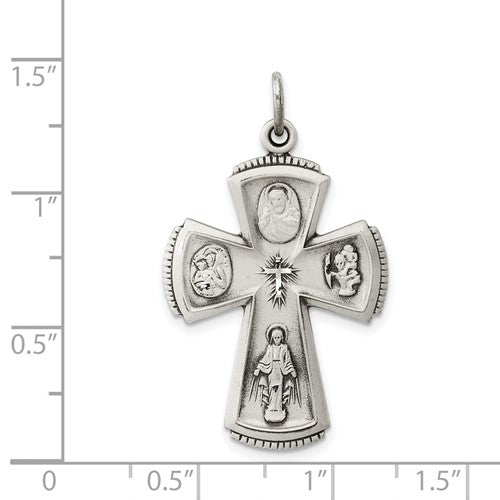 Sterling Silver Cruciform Cross Four Way Medal Antique Style Pendant Charm