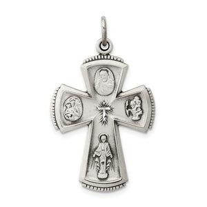 Sterling Silver Cruciform Cross Four Way Medal Antique Style Pendant Charm