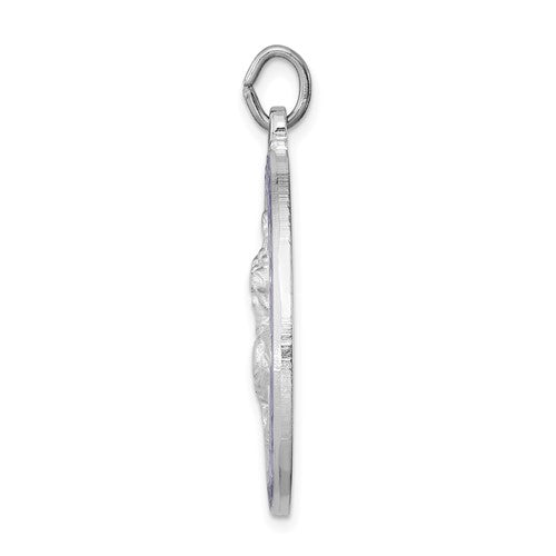 Sterling Silver Rhodium Plated Enamel Saint Christopher Oval Medallion Pendant Charm Personalized Engraved Monogram