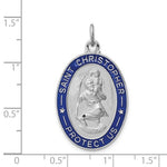 Indlæs billede til gallerivisning Sterling Silver Rhodium Plated Enamel Saint Christopher Oval Medallion Pendant Charm Personalized Engraved Monogram
