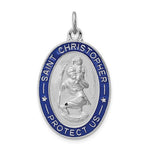 Carregar imagem no visualizador da galeria, Sterling Silver Rhodium Plated Enamel Saint Christopher Oval Medallion Pendant Charm Personalized Engraved Monogram
