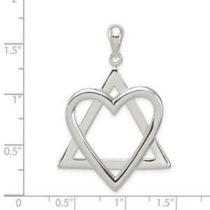 Sterling Silver Star of David Heart Pendant Charm