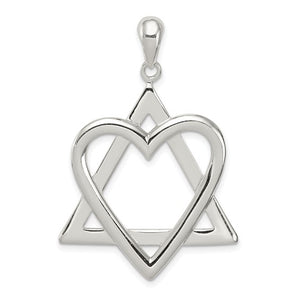 Sterling Silver Star of David Heart Pendant Charm