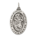 Indlæs billede til gallerivisning Sterling Silver Saint Christopher Oval Medallion Antique Style Pendant Charm
