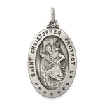 Załaduj obraz do przeglądarki galerii, Sterling Silver Saint Christopher Oval Medallion Antique Style Pendant Charm
