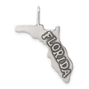 Sterling Silver Florida Map Antique Style Finish Pendant Charm