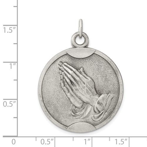 Sterling Silver Praying Hands Serenity Prayer Round Medallion Pendant Charm