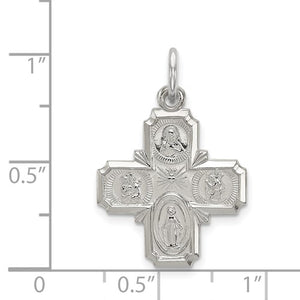Sterling Silver Cruciform Cross Four Way Miraculous Medal Pendant Charm