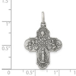 Cargar imagen en el visor de la galería, Sterling Silver Cruciform Cross Four Way Miraculous Medal Antique Style Pendant Charm
