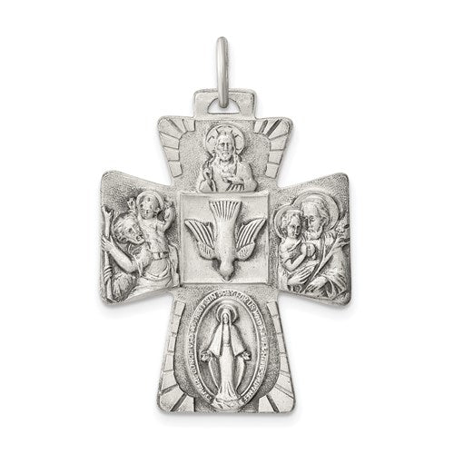 Sterling Silver Cruciform Cross Four Way Medal Antique Style Pendant Charm