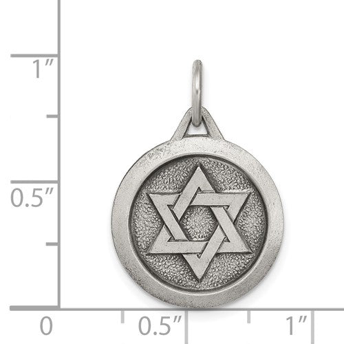 Sterling Silver Star of David Round Medallion Antique Finish Pendant Charm