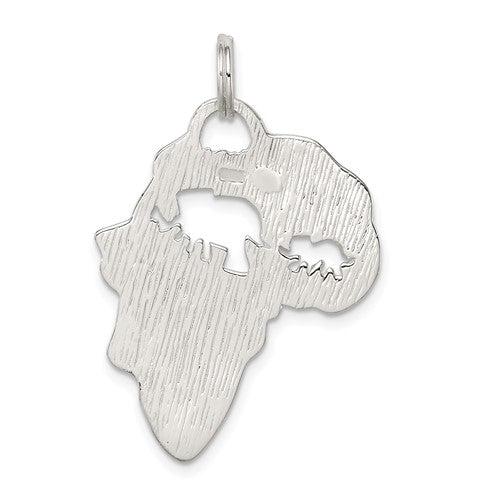 Sterling Silver Africa Map Continent Elephant Cutout Pendant Charm