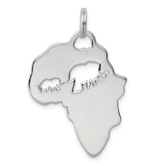 Sterling Silver Africa Map Continent Elephant Cutout Pendant Charm