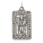 將圖片載入圖庫檢視器 Sterling Silver Saint Christopher Rectangle Medallion Antique Style Pendant Charm
