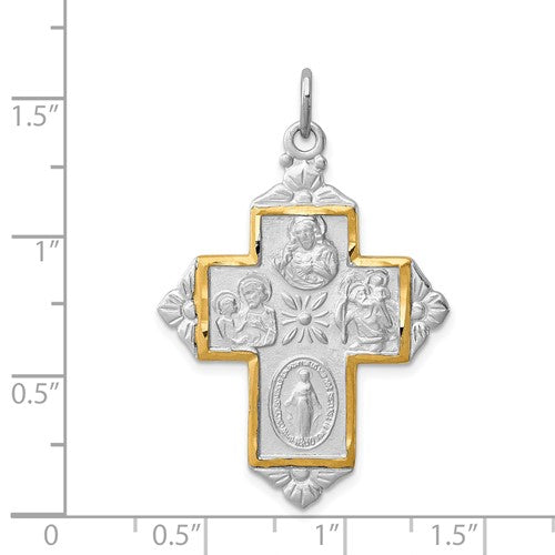 Sterling Silver Rhodium Gold Plated Cruciform Cross Four Way Medal Pendant Charm