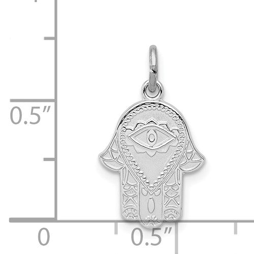 Sterling Silver Rhodium Plated Hamsa Hand of God Pendant Charm