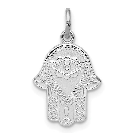 Sterling Silver Rhodium Plated Hamsa Hand of God Pendant Charm