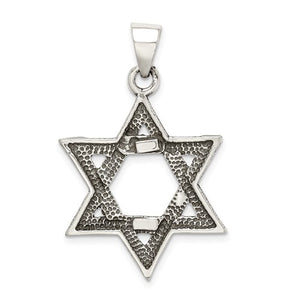 Sterling Silver Star of David Antique Finish Pendant Charm