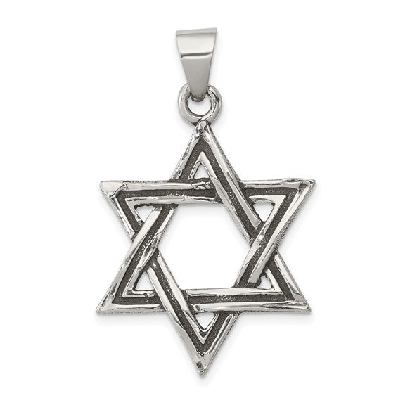 Sterling Silver Star of David Antique Finish Pendant Charm