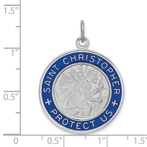 Sterling Silver Rhodium Plated Enamel Saint Christopher Round Medallion Pendant Charm Personalized Engraved Monogram