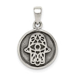 Carica l&#39;immagine nel visualizzatore di Gallery, Sterling Silver Hamsa Hand of God Antique Finish Round Pendant Charm
