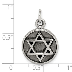 Sterling Silver Star of David Round Circle Antique Finish Pendant Charm