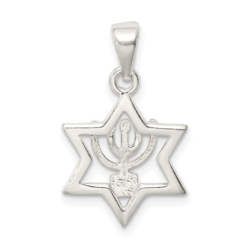Sterling Silver Star of David Menorah Pendant Charm