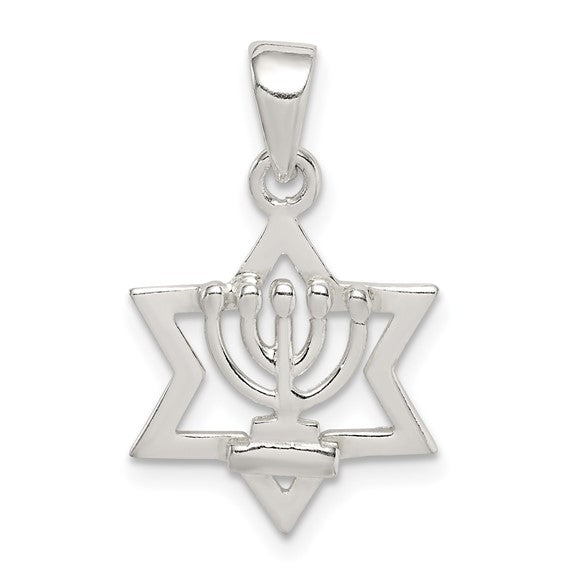 Sterling Silver Star of David Menorah Pendant Charm