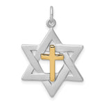 이미지를 갤러리 뷰어에 로드 , Sterling Silver Gold Plated Star of David with Cross Pendant Charm

