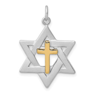 Sterling Silver Gold Plated Star of David with Cross Pendant Charm