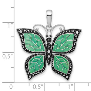 Sterling Silver Enamel Green Butterfly Pendant Charm