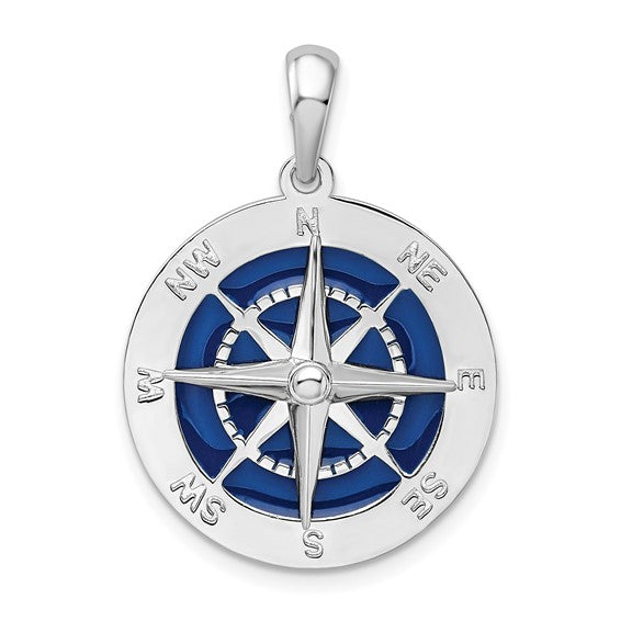 Sterling Silver with Enamel Nautical Compass Medallion Pendant Charm