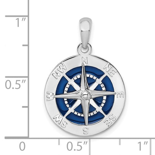 Sterling Silver with Enamel Nautical Compass Medallion Pendant Charm