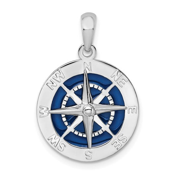 Sterling Silver with Enamel Nautical Compass Medallion Pendant Charm