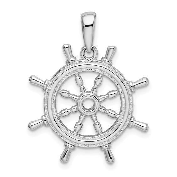 Sterling Silver Ship Wheel Nautical Compass Medallion Pendant Charm