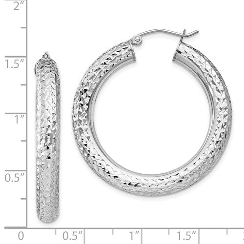 Sterling Silver Diamond Cut Classic Round Hoop Earrings 35mm x 4.75mm