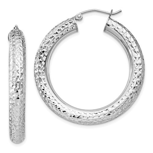 Sterling Silver Diamond Cut Classic Round Hoop Earrings 35mm x 4.75mm