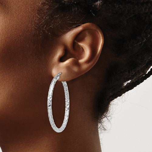 Sterling Silver Textured Round Hoop Earrings 40mm x 3mm