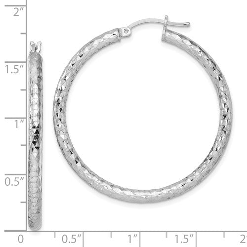 Sterling Silver Textured Round Hoop Earrings 40mm x 3mm