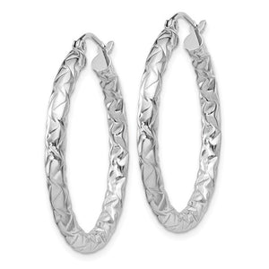 Sterling Silver Textured Round Hoop Earrings 30mm x 3mm