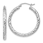 Lataa kuva Galleria-katseluun, Sterling Silver Textured Round Hoop Earrings 30mm x 3mm
