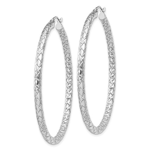 Sterling Silver Textured Round Hoop Earrings 50mm x 3mm
