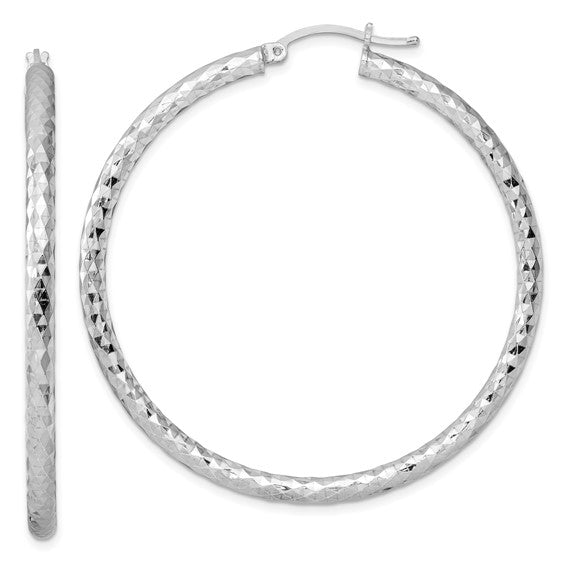 Sterling Silver Textured Round Hoop Earrings 50mm x 3mm