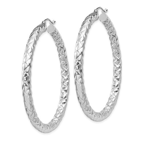 Sterling Silver Textured Round Hoop Earrings 50mm x 4mm