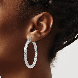 Sterling Silver Textured Round Hoop Earrings 40mm x 4mm